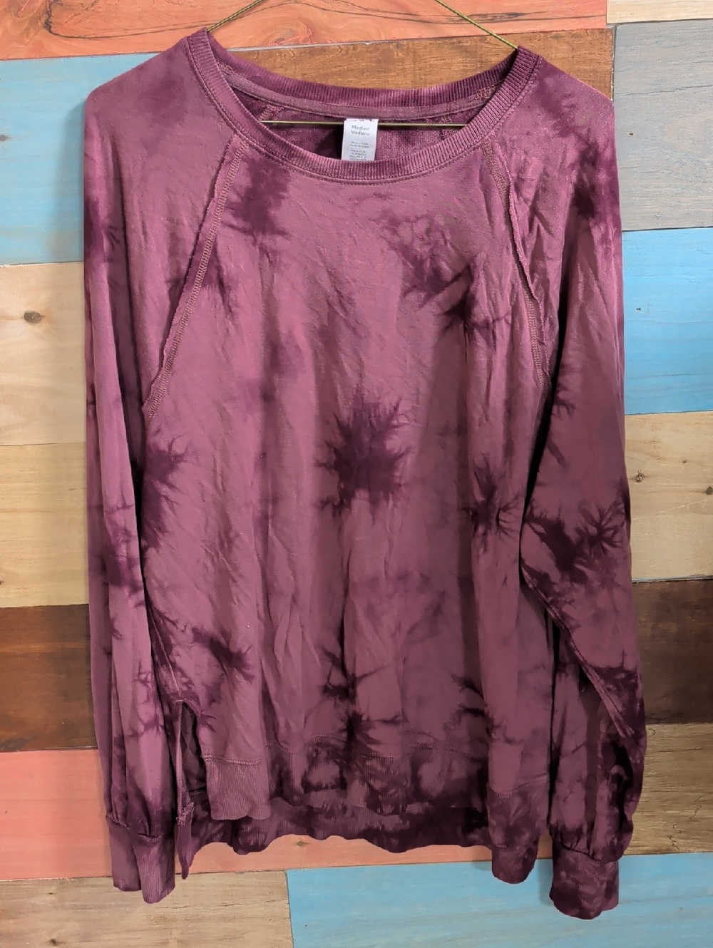 JoyLab Plum Tie-Dye Raglan Crewneck Sweatshirt